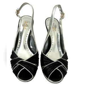 BCBG Paris Ostrica Hills Shoes in Black & Silver Women's sz EU 39 US 8